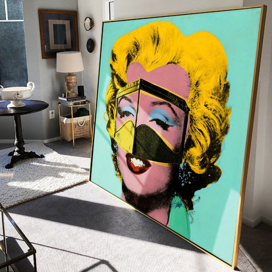 Iconic Andy Warhol Portrait of Marilyn Monroe in Burqa contemporary modern pop art by Ghiath Lahham home decor interior design canvas print Dubai UAE framed wall art