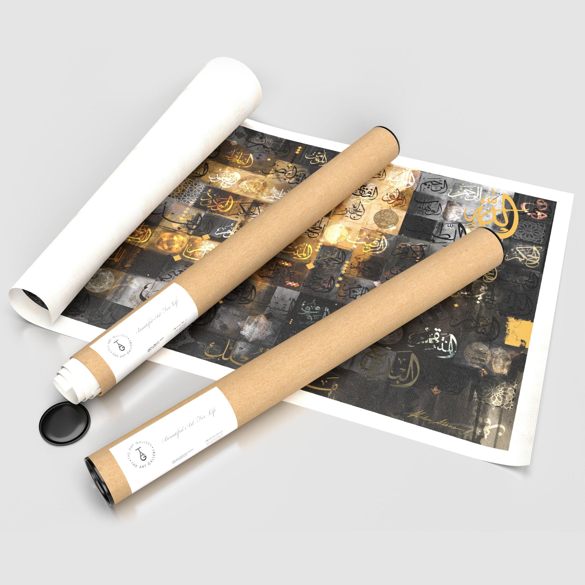 Black & Gold 99 Names of Allah - The Art Gallery by Helen Abbas rolled canvas